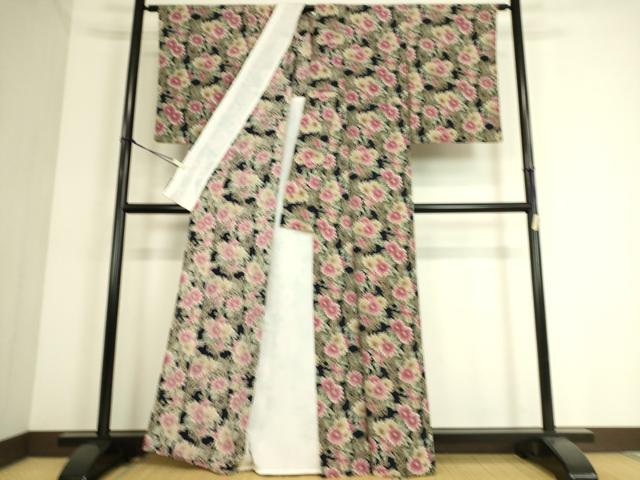 平和屋着物▽小紋 単衣 草花文 洗える着物 DAAS0346az