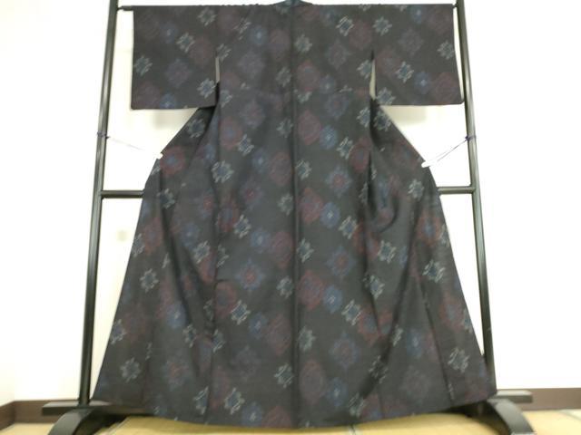 平和屋着物▽結城紬 単衣 幾何学花文 銀座越後屋扱い 正絹 逸品 DAAS0347az