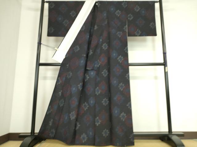 平和屋着物▽結城紬 単衣 幾何学花文 銀座越後屋扱い 正絹 逸品 DAAS0347az