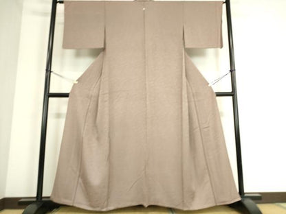 平和屋着物▽上質な色無地 単衣 芝地紋 薄柿色 正絹 逸品 DAAS0350az