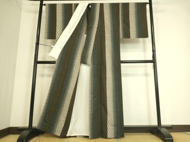 平和屋着物▽上質な紬 　単衣　 間道　正絹　逸品　未使用　DAAS0436az