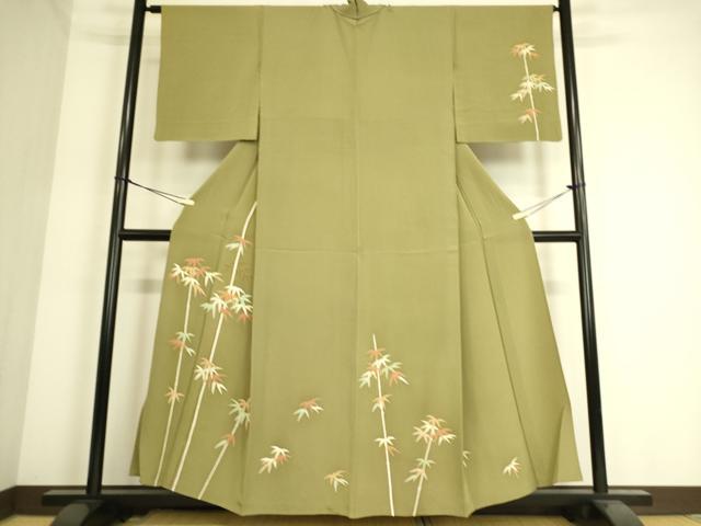 平和屋着物▽訪問着 単衣 駒刺繍 笹竹文 金彩 正絹 逸品 DAAS0440az