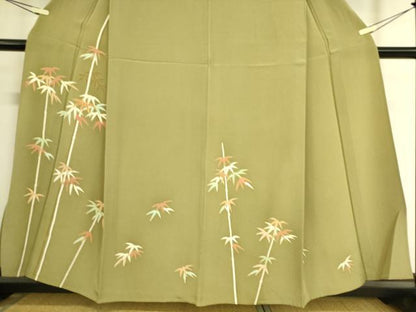 平和屋着物▽訪問着 単衣 駒刺繍 笹竹文 金彩 正絹 逸品 DAAS0440az
