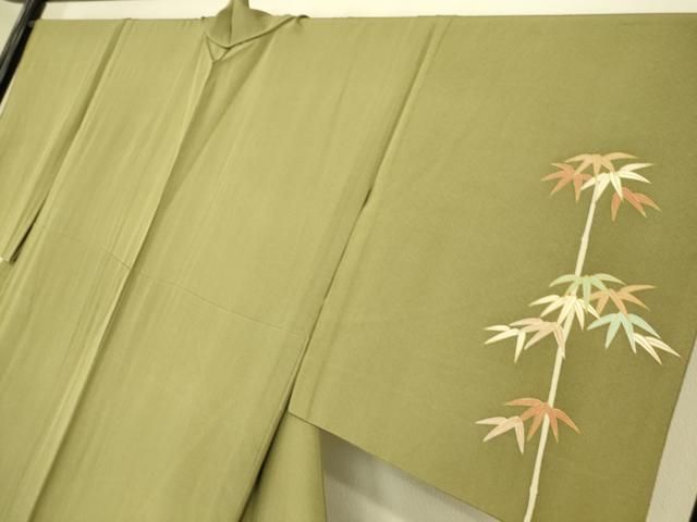 平和屋着物▽訪問着 単衣 駒刺繍 笹竹文 金彩 正絹 逸品 DAAS0440az