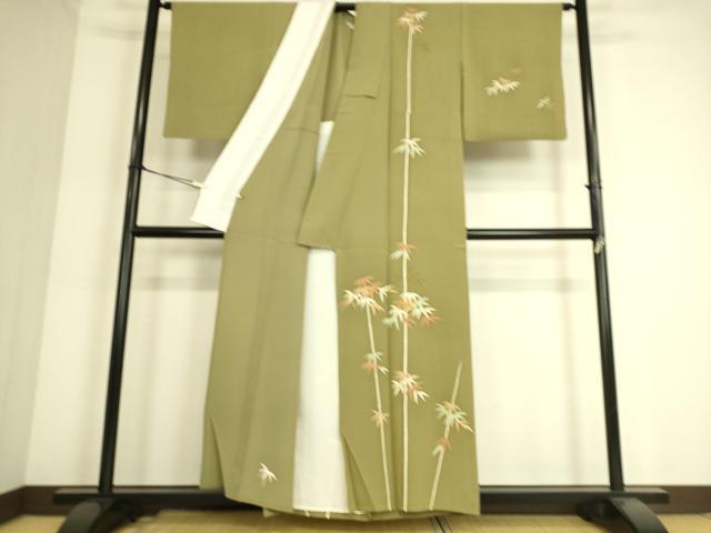 平和屋着物▽訪問着 単衣 駒刺繍 笹竹文 金彩 正絹 逸品 DAAS0440az