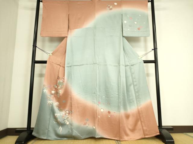 平和屋着物▽訪問着 単衣 駒刺繍 吉祥花文 暈し染め 金彩 正絹 逸品 DAAS0445az