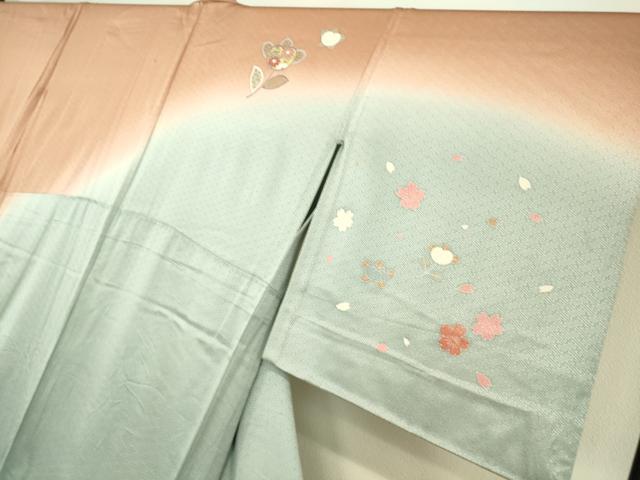 平和屋着物▽訪問着 単衣 駒刺繍 吉祥花文 暈し染め 金彩 正絹 逸品 DAAS0445az