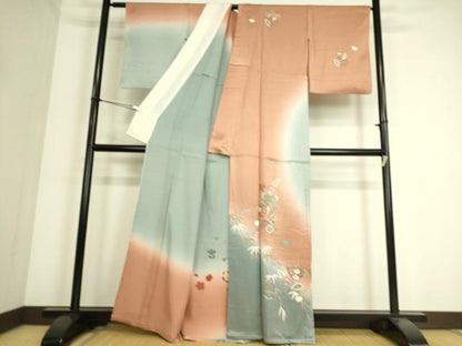平和屋着物▽訪問着 単衣 駒刺繍 吉祥花文 暈し染め 金彩 正絹 逸品 DAAS0445az