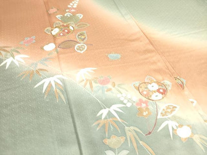 平和屋着物▽訪問着 単衣 駒刺繍 吉祥花文 暈し染め 金彩 正絹 逸品 DAAS0445az