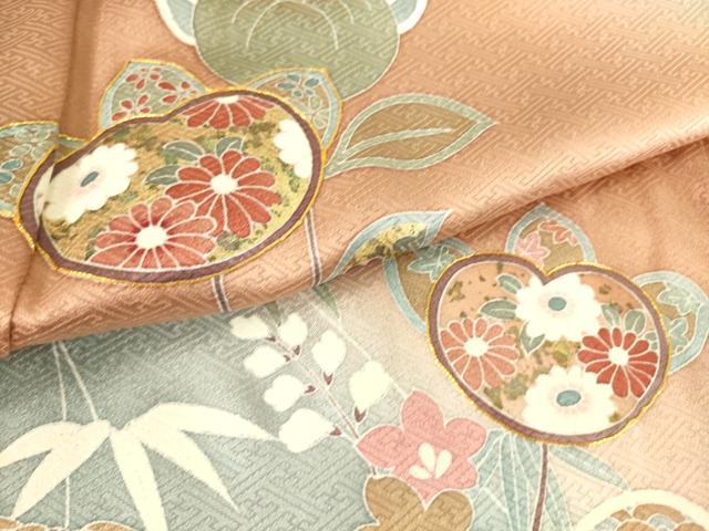 平和屋着物▽訪問着 単衣 駒刺繍 吉祥花文 暈し染め 金彩 正絹 逸品 DAAS0445az