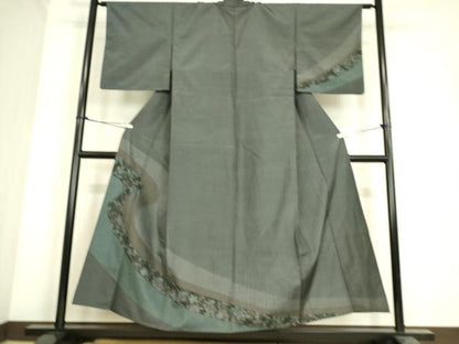 平和屋着物▽本場大島紬 訪問着 単衣 更紗花文 正絹 逸品 DAAS0455az