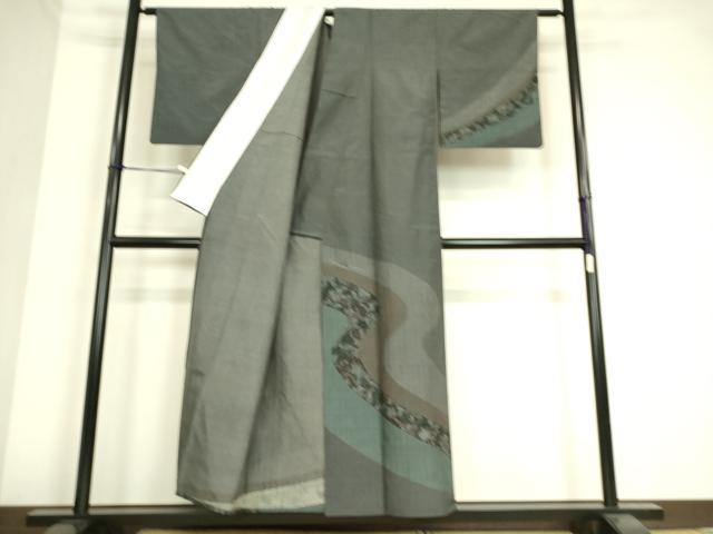 平和屋着物▽本場大島紬 訪問着 単衣 更紗花文 正絹 逸品 DAAS0455az