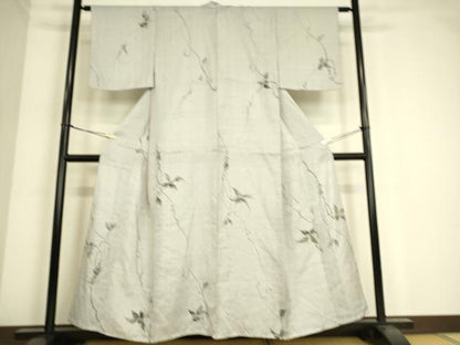 平和屋着物▽上質な紬 単衣 手描き 蔦の葉花文 正絹 逸品 DAAS0467az