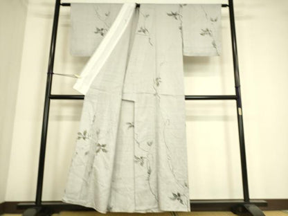 平和屋着物▽上質な紬 単衣 手描き 蔦の葉花文 正絹 逸品 DAAS0467az