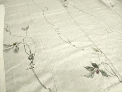 平和屋着物▽上質な紬 単衣 手描き 蔦の葉花文 正絹 逸品 DAAS0467az