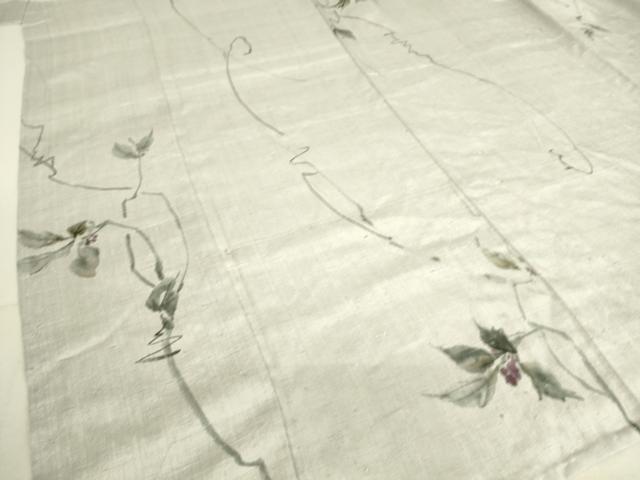 平和屋着物▽上質な紬 単衣 手描き 蔦の葉花文 正絹 逸品 DAAS0467az