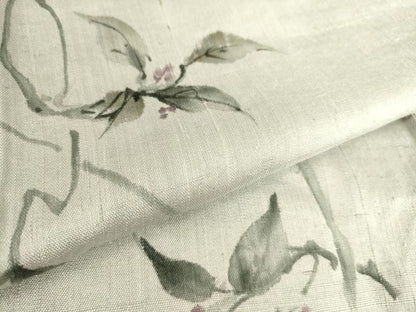 平和屋着物▽上質な紬 単衣 手描き 蔦の葉花文 正絹 逸品 DAAS0467az