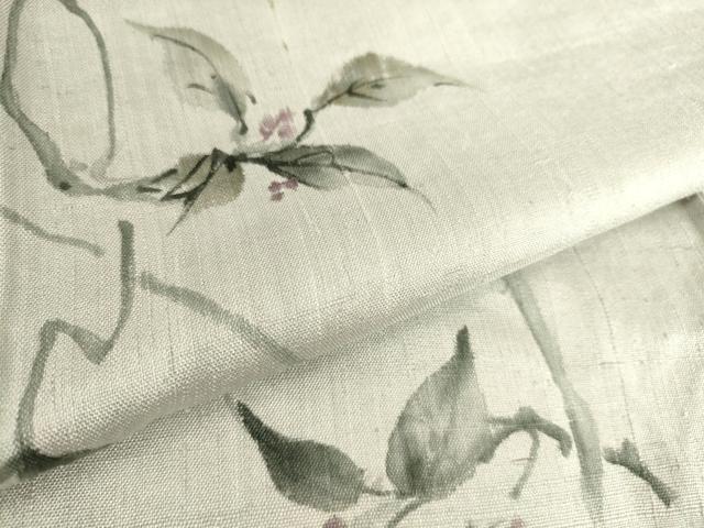 平和屋着物▽上質な紬 単衣 手描き 蔦の葉花文 正絹 逸品 DAAS0467az