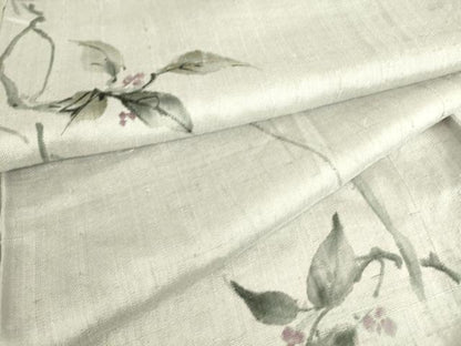 平和屋着物▽上質な紬 単衣 手描き 蔦の葉花文 正絹 逸品 DAAS0467az