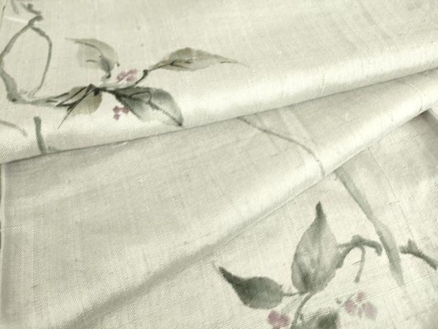 平和屋着物▽上質な紬 単衣 手描き 蔦の葉花文 正絹 逸品 DAAS0467az