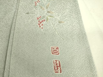 平和屋着物▽京加賀友禅　百貫達雄監修　色無地　単衣　霞地紋　淡藤色　正絹　逸品　DAAS0468az