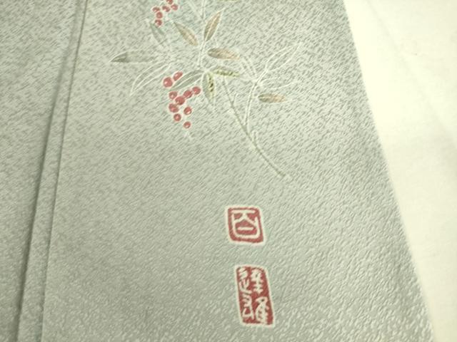平和屋着物▽京加賀友禅　百貫達雄監修　色無地　単衣　霞地紋　淡藤色　正絹　逸品　DAAS0468az