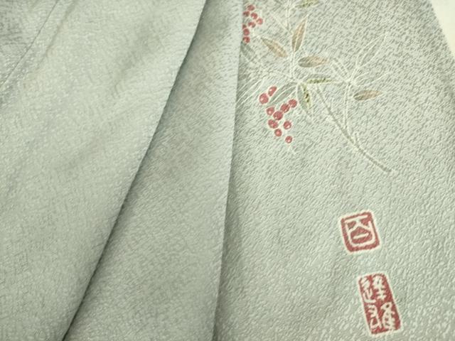 平和屋着物▽京加賀友禅　百貫達雄監修　色無地　単衣　霞地紋　淡藤色　正絹　逸品　DAAS0468az