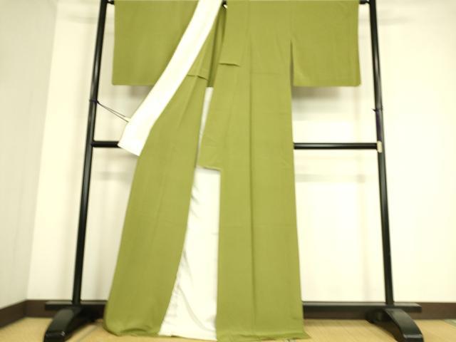平和屋着物▽上質な色無地 単衣 青丹色 正絹 逸品 DAAS0472az