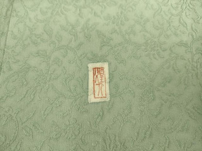 平和屋着物▽本加賀友禅作家　由水煌人監修　色無地　単衣　花唐草地紋　錆青磁色　正絹　逸品　DAAS0484az