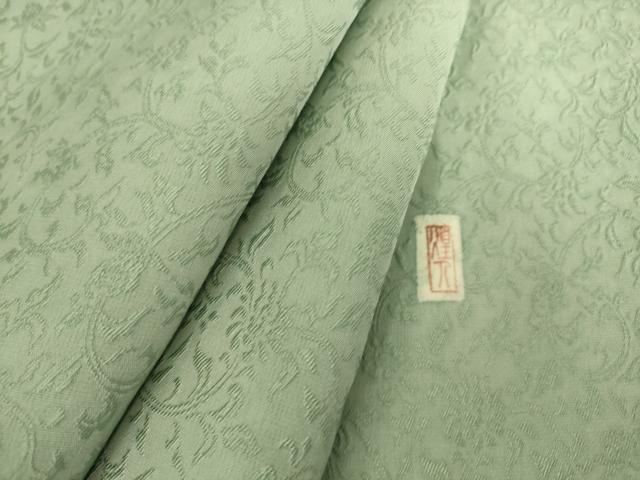 平和屋着物▽本加賀友禅作家　由水煌人監修　色無地　単衣　花唐草地紋　錆青磁色　正絹　逸品　DAAS0484az
