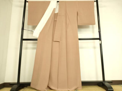 平和屋着物▽上質な色無地 単衣 赤白橡色 正絹 逸品 DAAS0485az