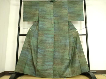平和屋着物▽本場縞大島紬 単衣 横段文 反端付き 正絹 逸品 DAAS0488az