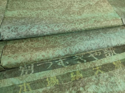 平和屋着物▽本場縞大島紬 単衣 横段文 反端付き 正絹 逸品 DAAS0488az