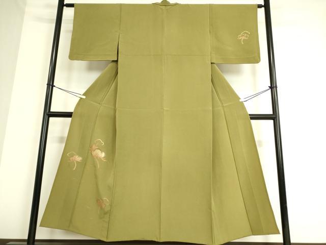 平和屋着物▽訪問着 単衣 竹屋町刺繍 老松 金糸 正絹 逸品 DAAS0497az