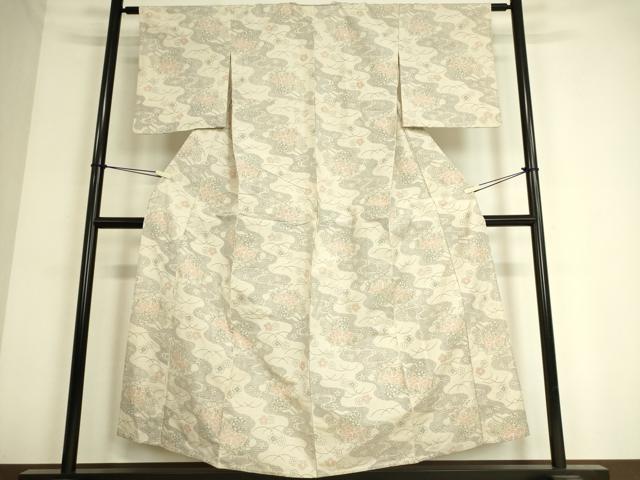 平和屋着物▽結城紬 単衣 泥亀甲織 道長花車文 証紙付き 正絹 逸品 DAAS0503az