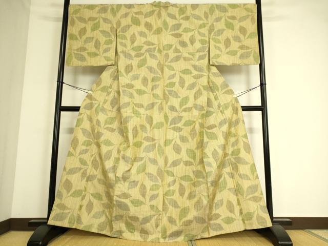 平和屋着物▽上質な紬 単衣 舞葉文 正絹 逸品 DAAS0510az