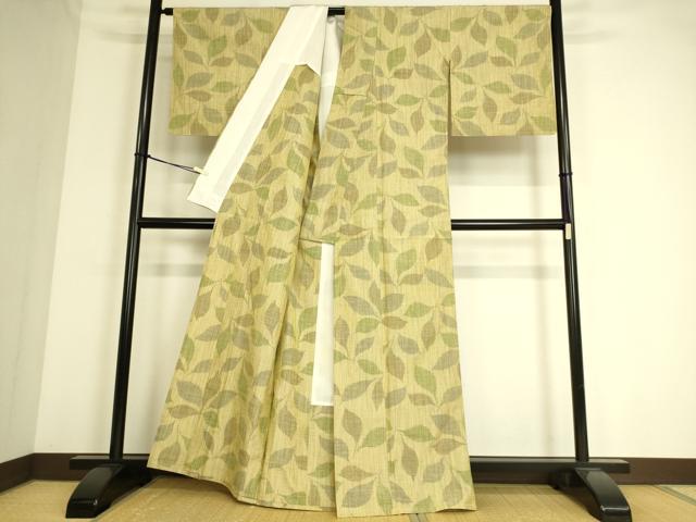 平和屋着物▽上質な紬 単衣 舞葉文 正絹 逸品 DAAS0510az