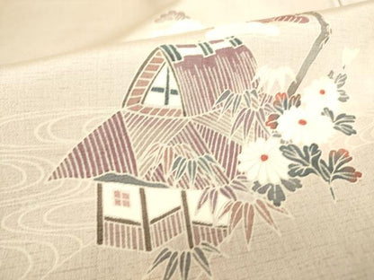 平和屋着物▽訪問着 単衣 風景花文 正絹 逸品 DAAS0513az