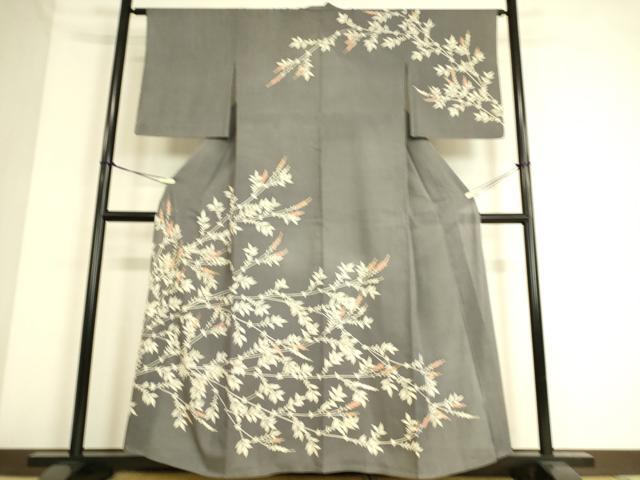 平和屋着物▽訪問着 単衣 紬地 駒刺繍 枝花文 正絹 逸品 DAAS0515az