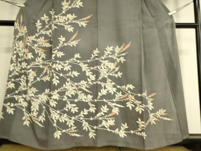 平和屋着物▽訪問着 単衣 紬地 駒刺繍 枝花文 正絹 逸品 DAAS0515az