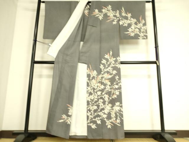 平和屋着物▽訪問着 単衣 紬地 駒刺繍 枝花文 正絹 逸品 DAAS0515az
