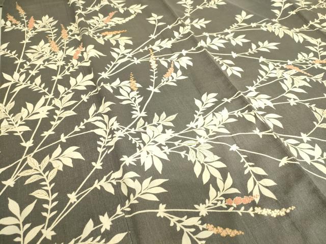 平和屋着物▽訪問着 単衣 紬地 駒刺繍 枝花文 正絹 逸品 DAAS0515az