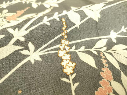 平和屋着物▽訪問着 単衣 紬地 駒刺繍 枝花文 正絹 逸品 DAAS0515az