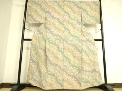 平和屋着物▽上質な小紋 単衣 草花文 正絹 逸品 DAAS0522az