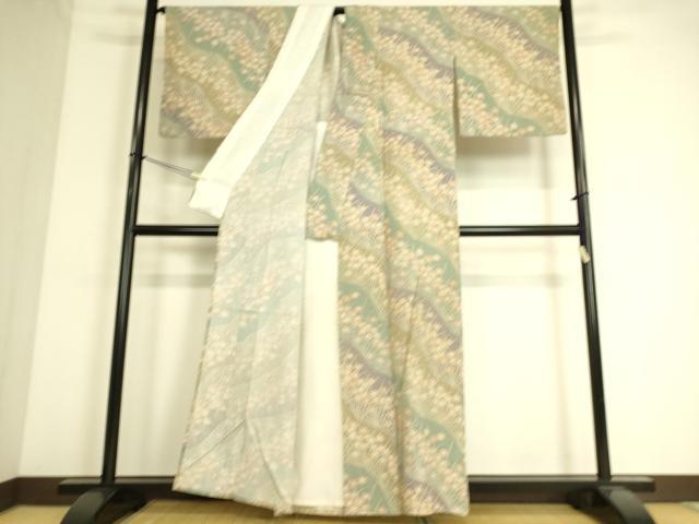 平和屋着物▽上質な小紋 単衣 草花文 正絹 逸品 DAAS0522az