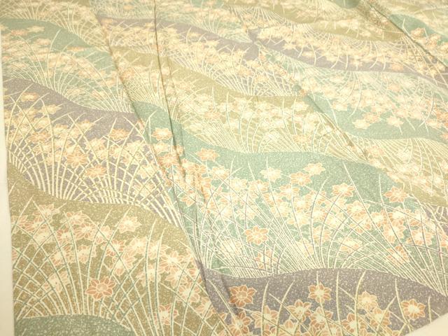 平和屋着物▽上質な小紋 単衣 草花文 正絹 逸品 DAAS0522az