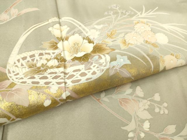 平和屋着物▽訪問着 単衣 花籠文 金彩 正絹 逸品 DAAS0530az