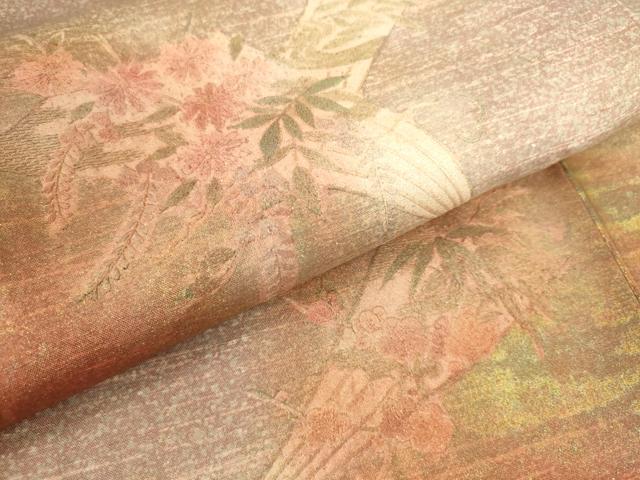平和屋着物▽訪問着 単衣 扇面花文 金彩 正絹 逸品 DAAS0542az
