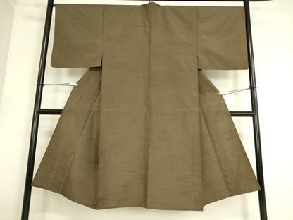 平和屋着物▽男性 紬 単衣 海松茶色 正絹 逸品 DAAS0545az
