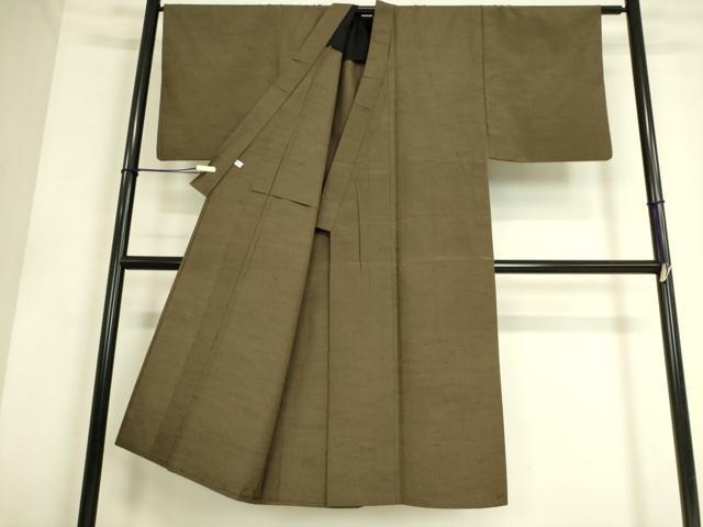 平和屋着物▽男性 紬 単衣 海松茶色 正絹 逸品 DAAS0545az